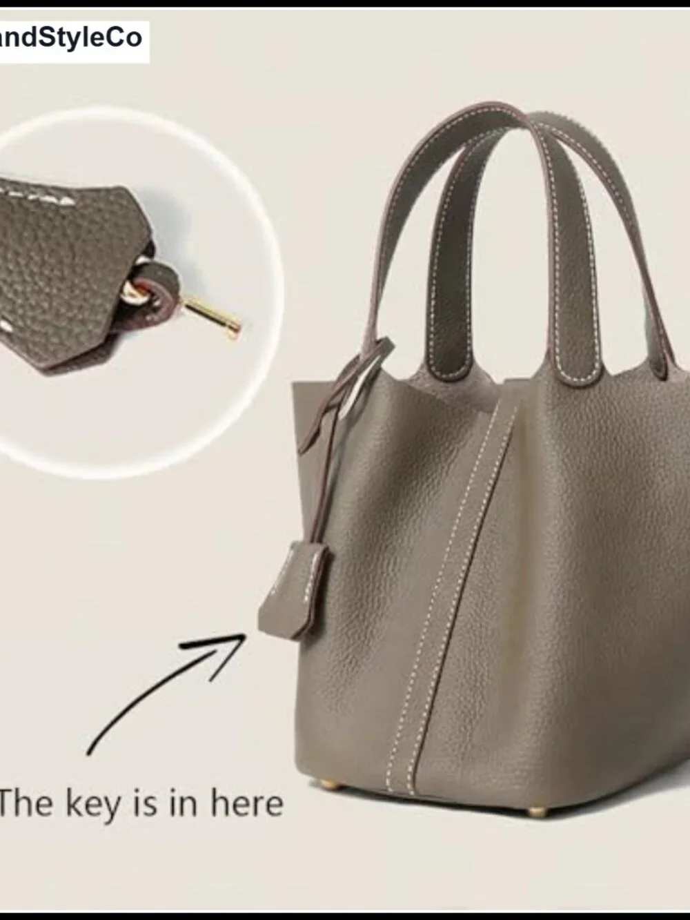 Genuine Leather Bucket Bag Top-Handle Satchel with Lock
